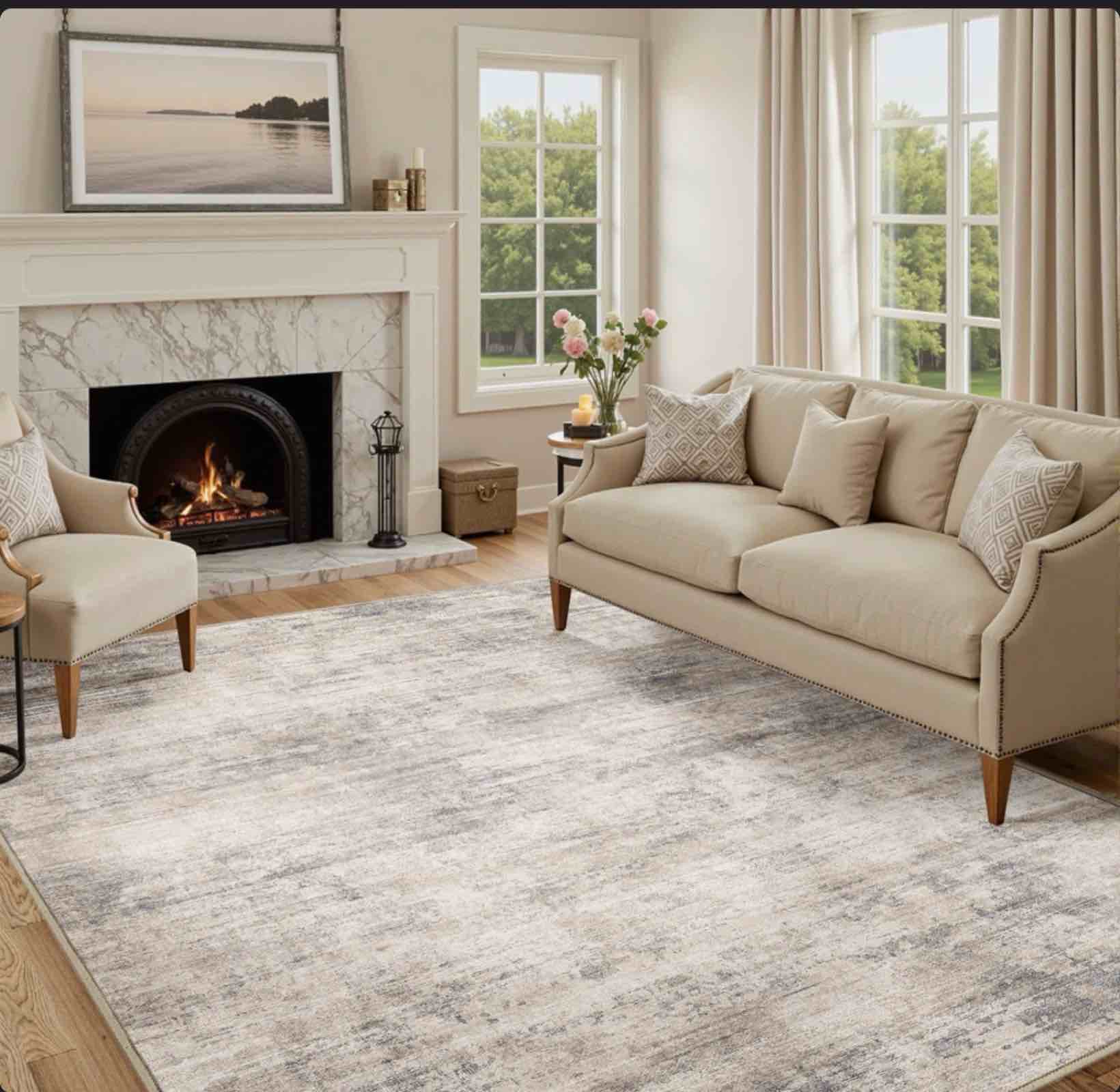 Asher Modern Abstract Machine Washable Area Rug With Non-Slip Backing