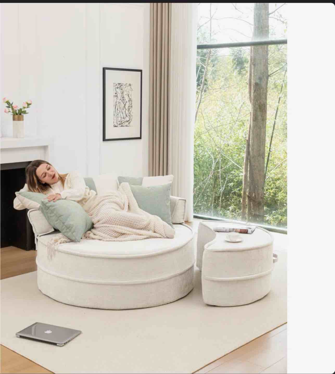 Upholstered Round Accent Barrel Chair with Ottoman