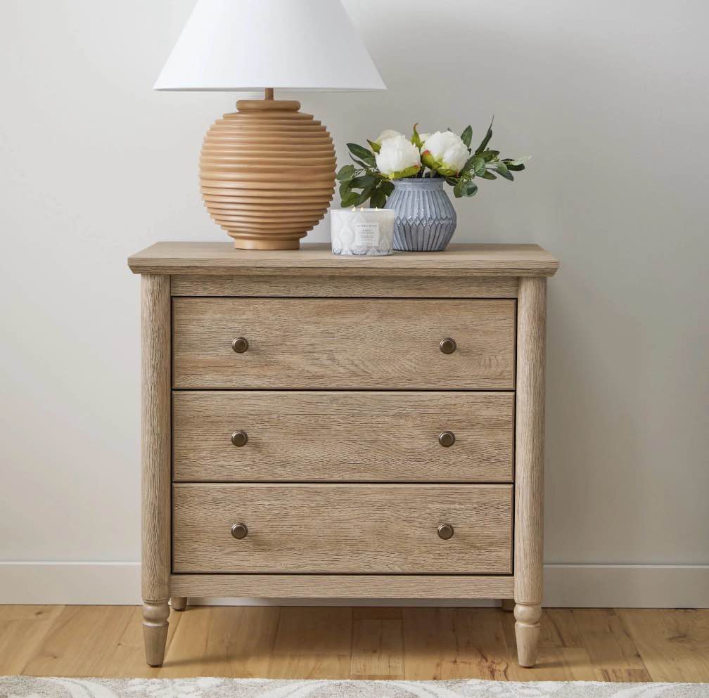 My Texas House Monroe 3 Drawer Nightstand with USB, Brushed Oak Finish