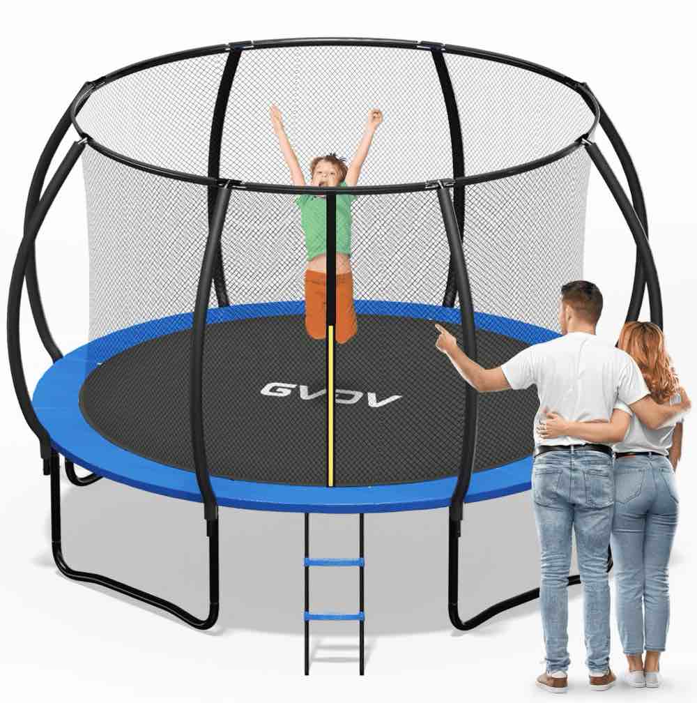 GVDV Outdoor Trampoline 10 Backyard Recreational Trampoline with Enclosure for Kids & Adults