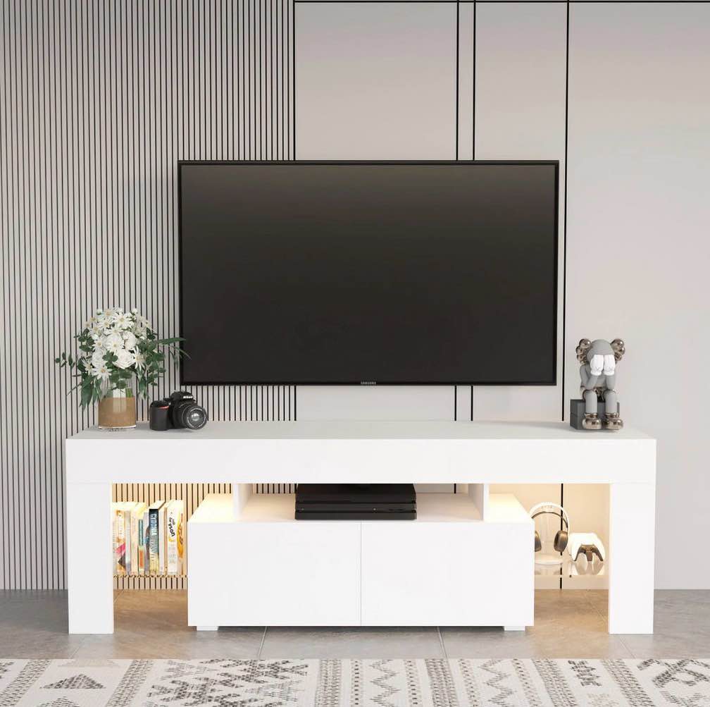 Homall 70 Inch TV Stand with Remote LED Lights, Black Modern Entertainment Center - Soft-Close Drawers & Adjustable Shelves for Living Room