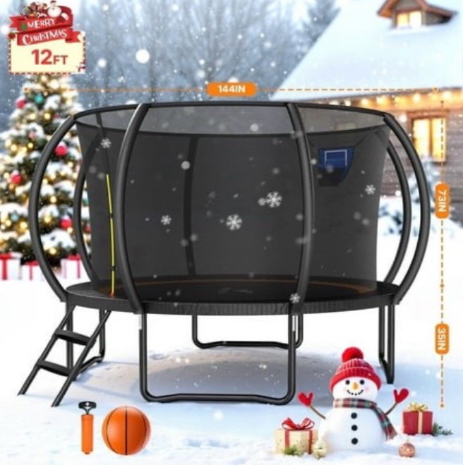 MERACH 12FT Trampoline for Kids with Basketball Hoop Outdoor Toddler Trampoline with Enclosure Net Round Trampoline Gift for Boys Girls ASTM