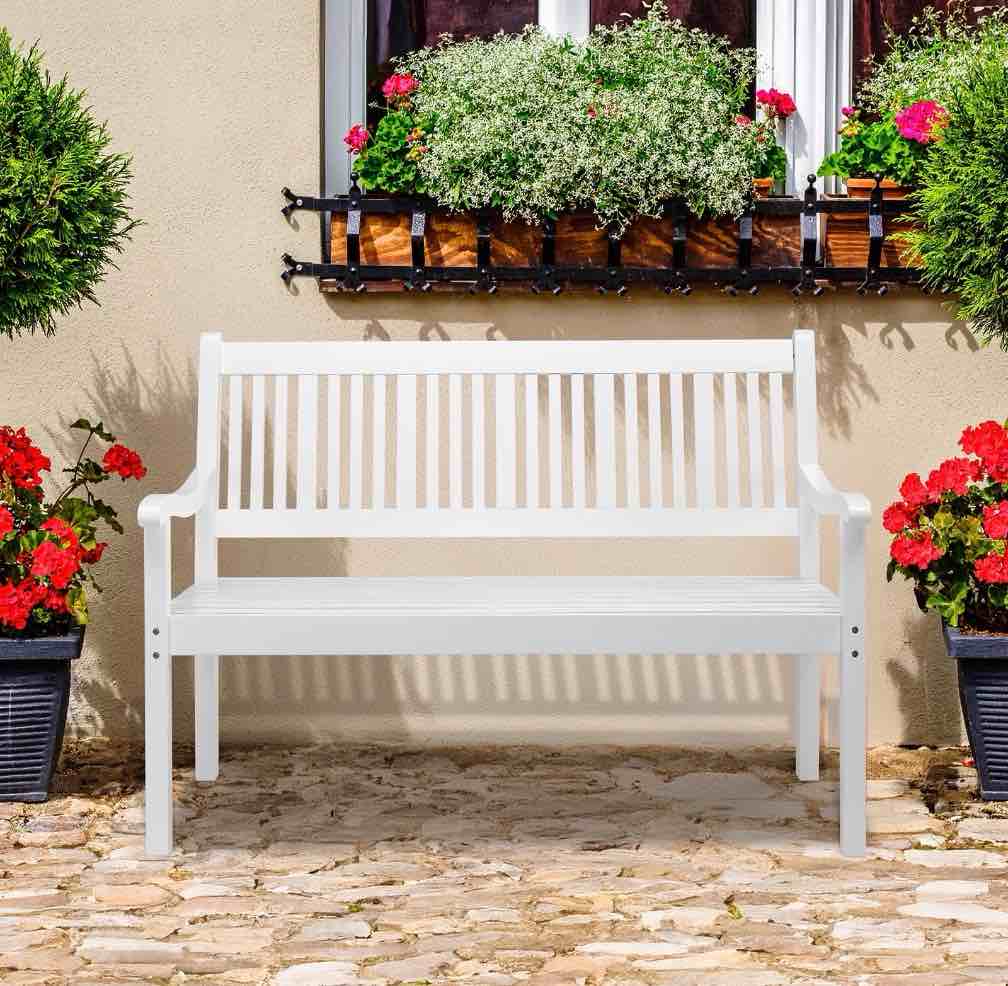 Ktaxon 50" Patio Outdoor Wood Bench, Weather-Resistant  (White,800LBS)