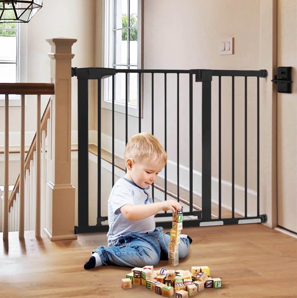 29.5"-43.3" Caveen Extra Wide Safety Baby Gate for Stairs Doorways, Top of Stairs, Black