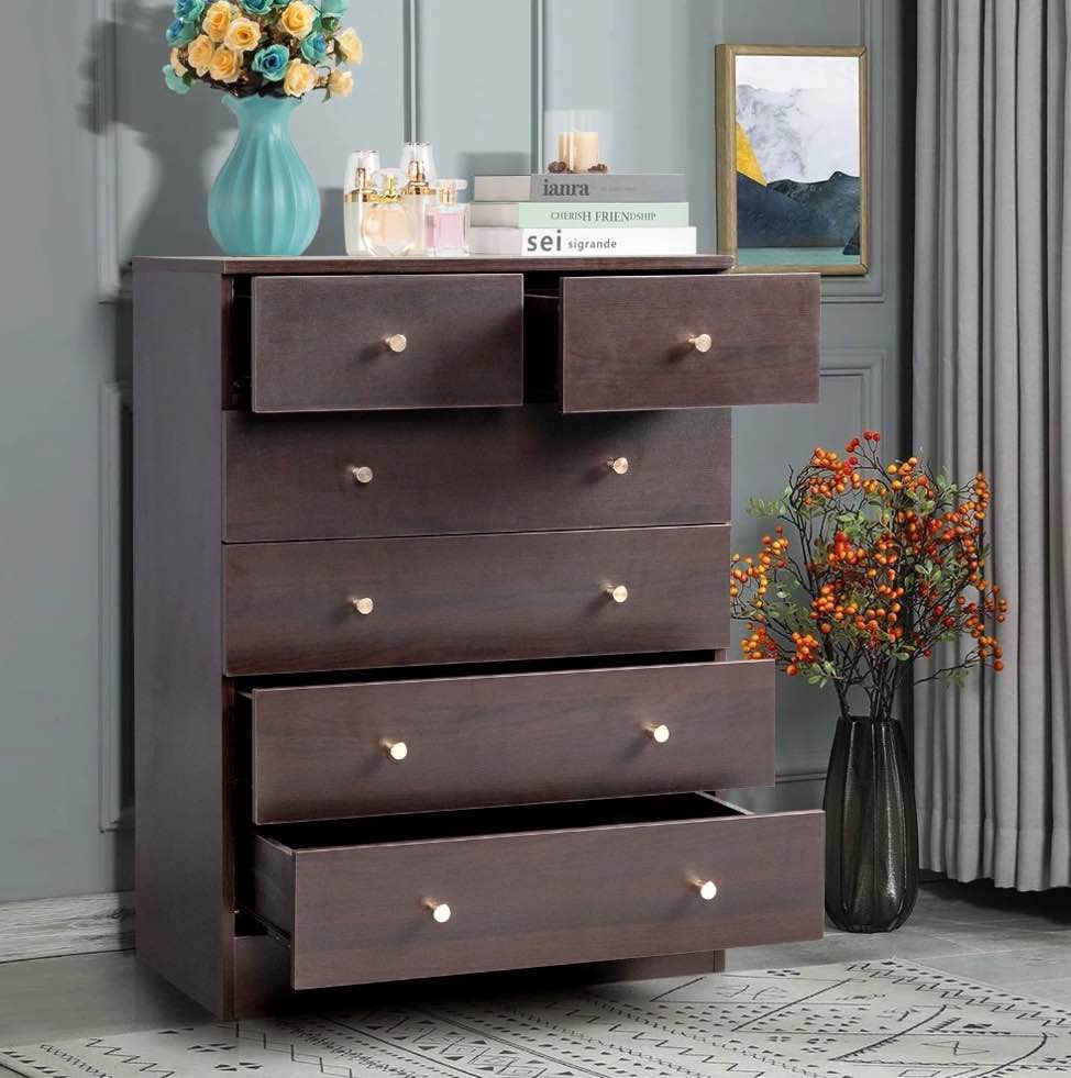 UBesGoo 6 Drawer Wood Dresser for Bedroom, Chest of Drawers, Storage Organization Unit for Clothing, Brown