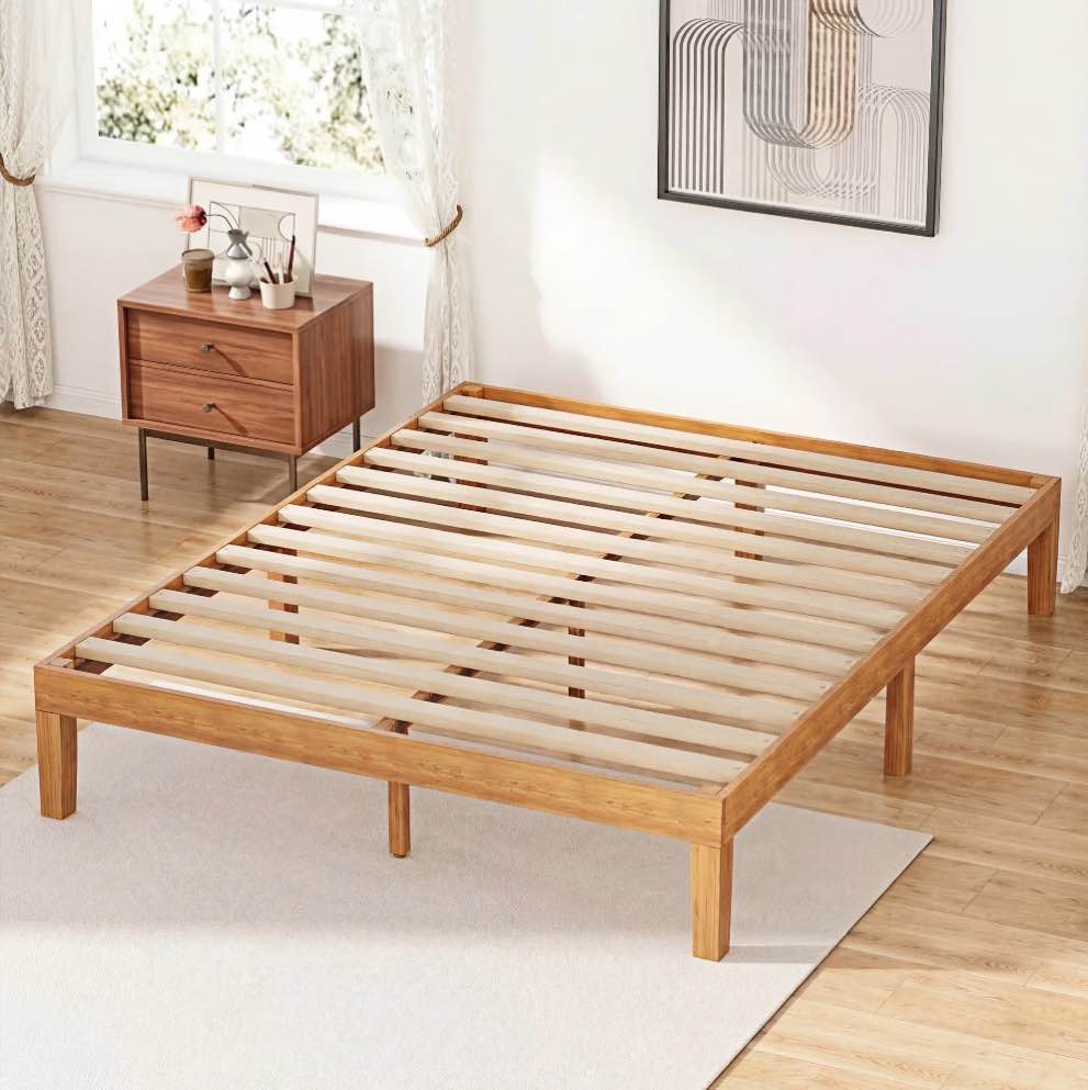 CONCETTA 12 inch Full Natural Pine Platform Bed Frame, Wood Slat Support, No Box Spring Required