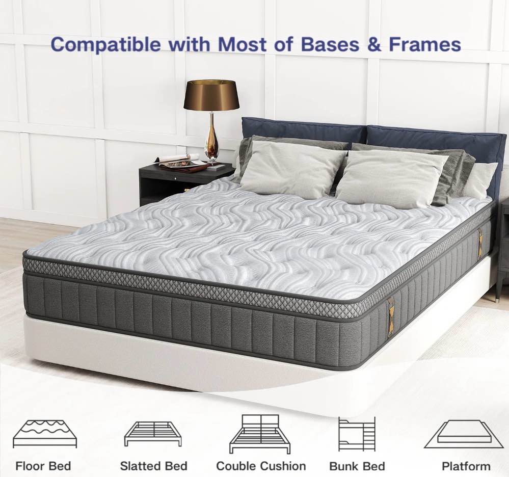 windosier 14 inch King Mattress, Cooling Gel Memory Foam Mattress in a Box, Medium-Firm, Individual Pocket Springs Hybrid Mattress, Pressure Relief & Motion Isolation, CertiPUR-US