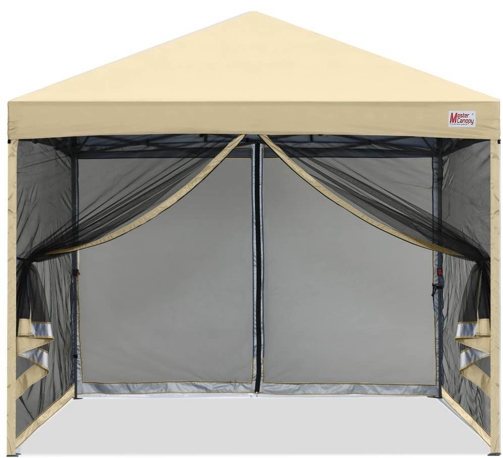 MASTERCANOPY 8 x 8ft Pop-up Canopy Tent with Mesh Walls, Beige