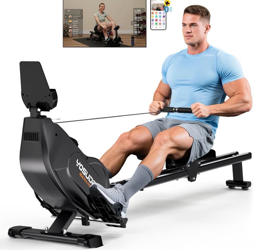YOSUDA Magnetic Rowing Machine 350lbs Weight Capacity, Foldable Rower for Home Use with 16-Level Max 115lbs Adjustable Resistance and Bluetooth, Tablet Holder