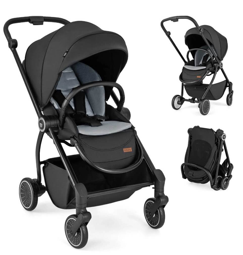 Costway Baby Stroller Foldable Infant Pram Stroller with Reclining Backrest Handle Black