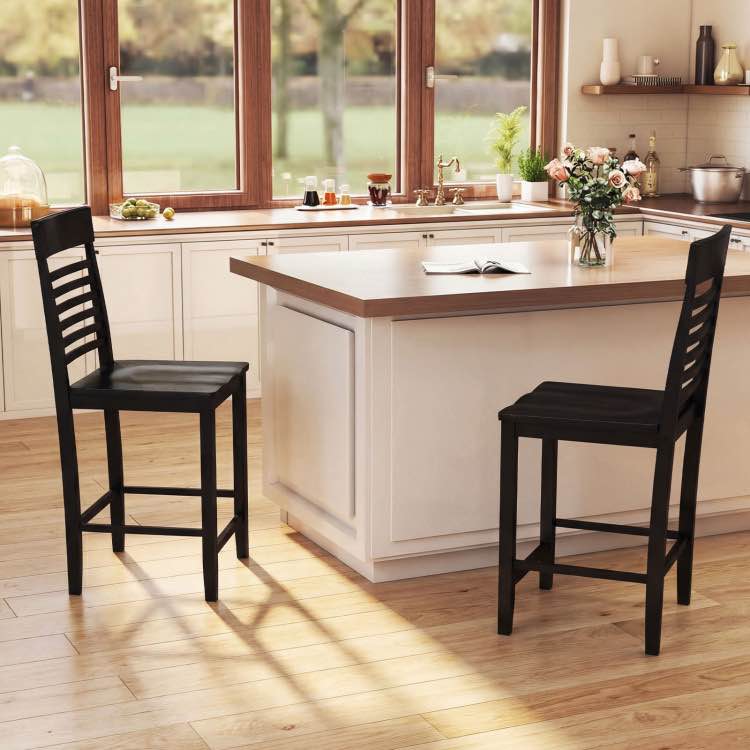 Dining Chair Set of 2 with Footrests and Solid Wood Frame
