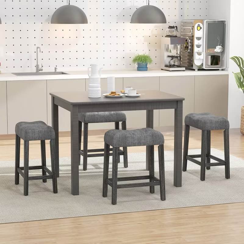 Costway 24" Saddle Bar Stools Set of 4 w/ Footrest Rubber Wood Frame (Stools Only)
