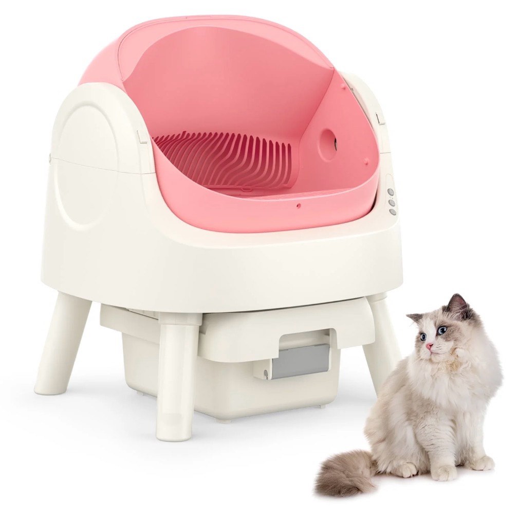 PetPivot Automatic Cat Litter Box Self-Cleaning with Safety Protection, Mat and Trash Bags Included, Pink