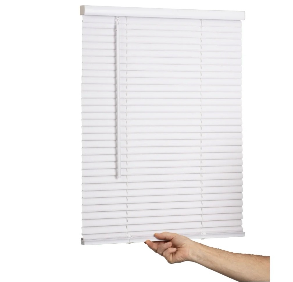 Lotus & Windoware Cordless 1" Vinyl Mini Blind Light Filtering Horizontal Blind,  70" Width x 64" Length, White, Smooth