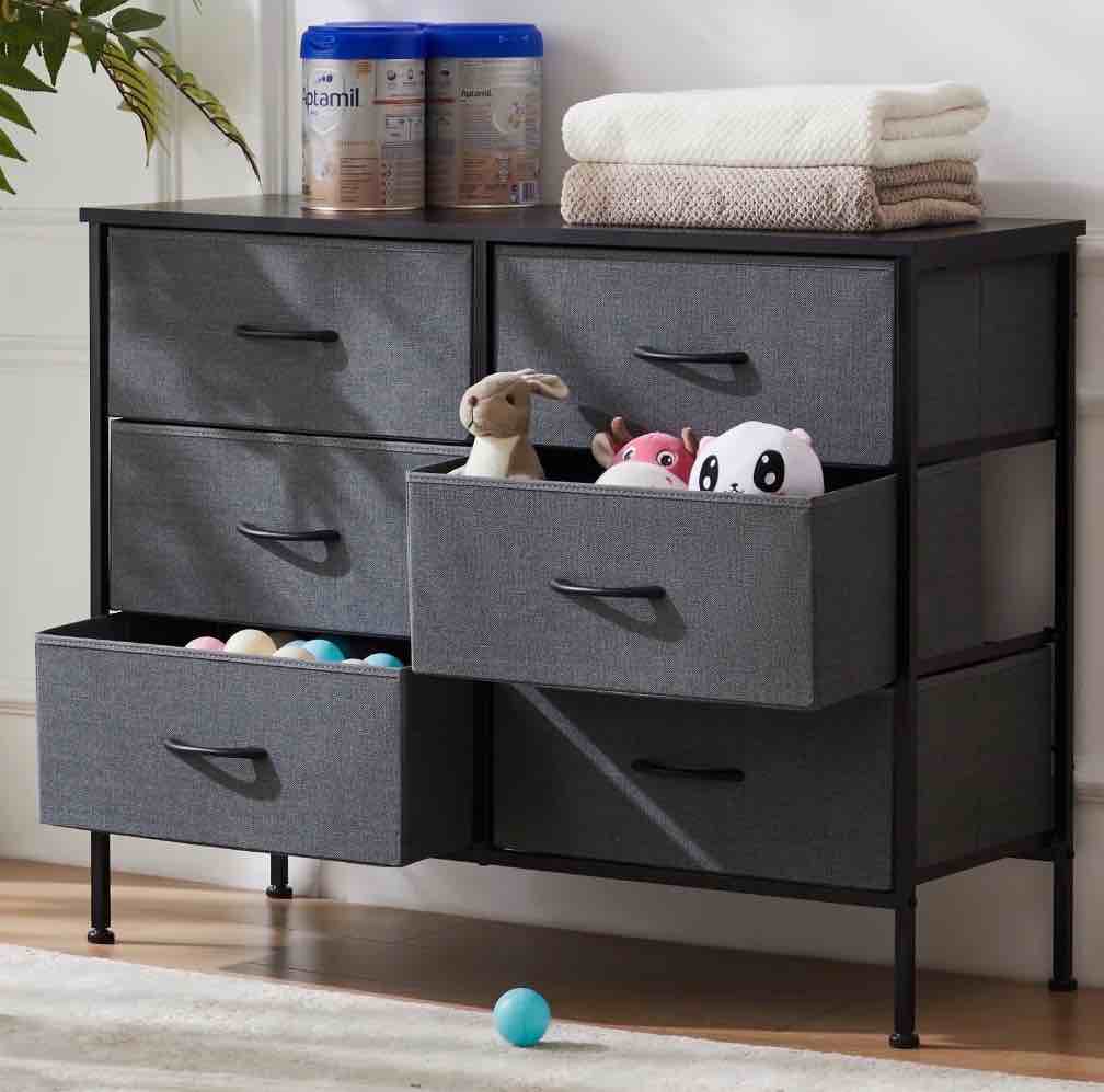 edx 6 Drawer Fabric Dresser for Bedroom, Chest of Drawer Organizer Storage Cabinet for Closet, Entryway, Grey