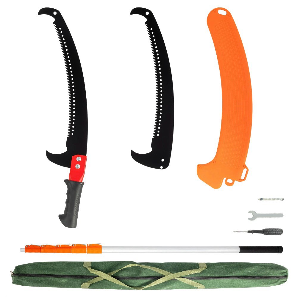 Ktaxon 12FT Manual Pole Saw, Telescoping Tree Trimmer with Carbon Steel Blade, Ladder-Free Pruning, Orange
