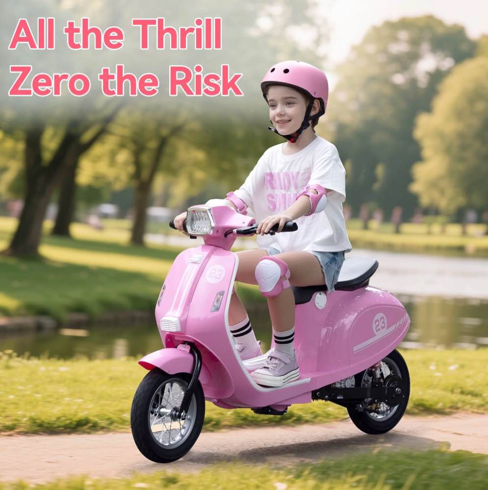 SaveJoy Kids Motorcycle 24V Retro Ride on Toys for Ages 8+, 15 mph LED Light up Electric Ride On Car,Durable Outdoor Gift for Boys & Girls,Pink