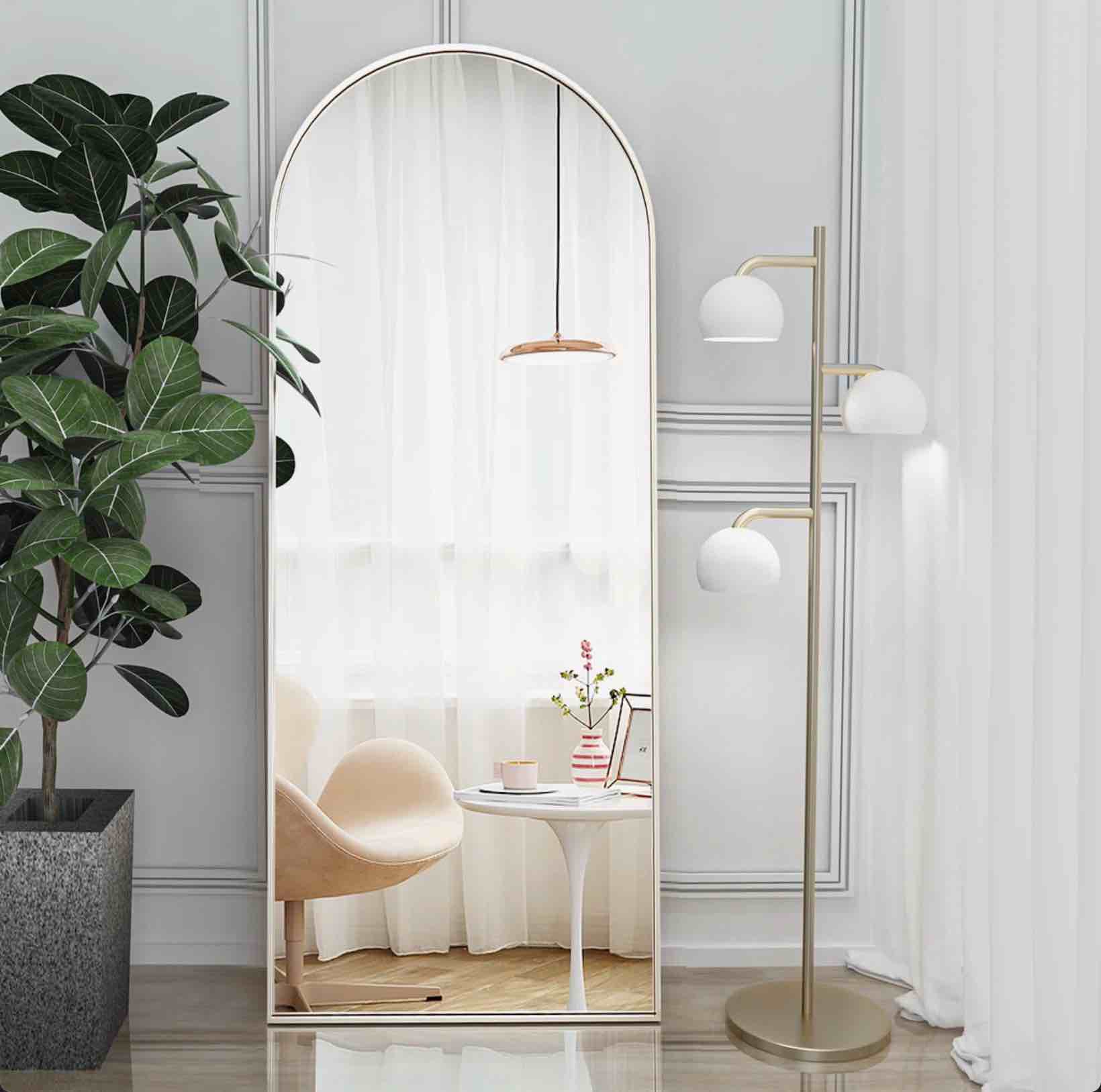 Alizeh Arched Metal Oversized Full Length Mirrors Wall Mirrors with Stand