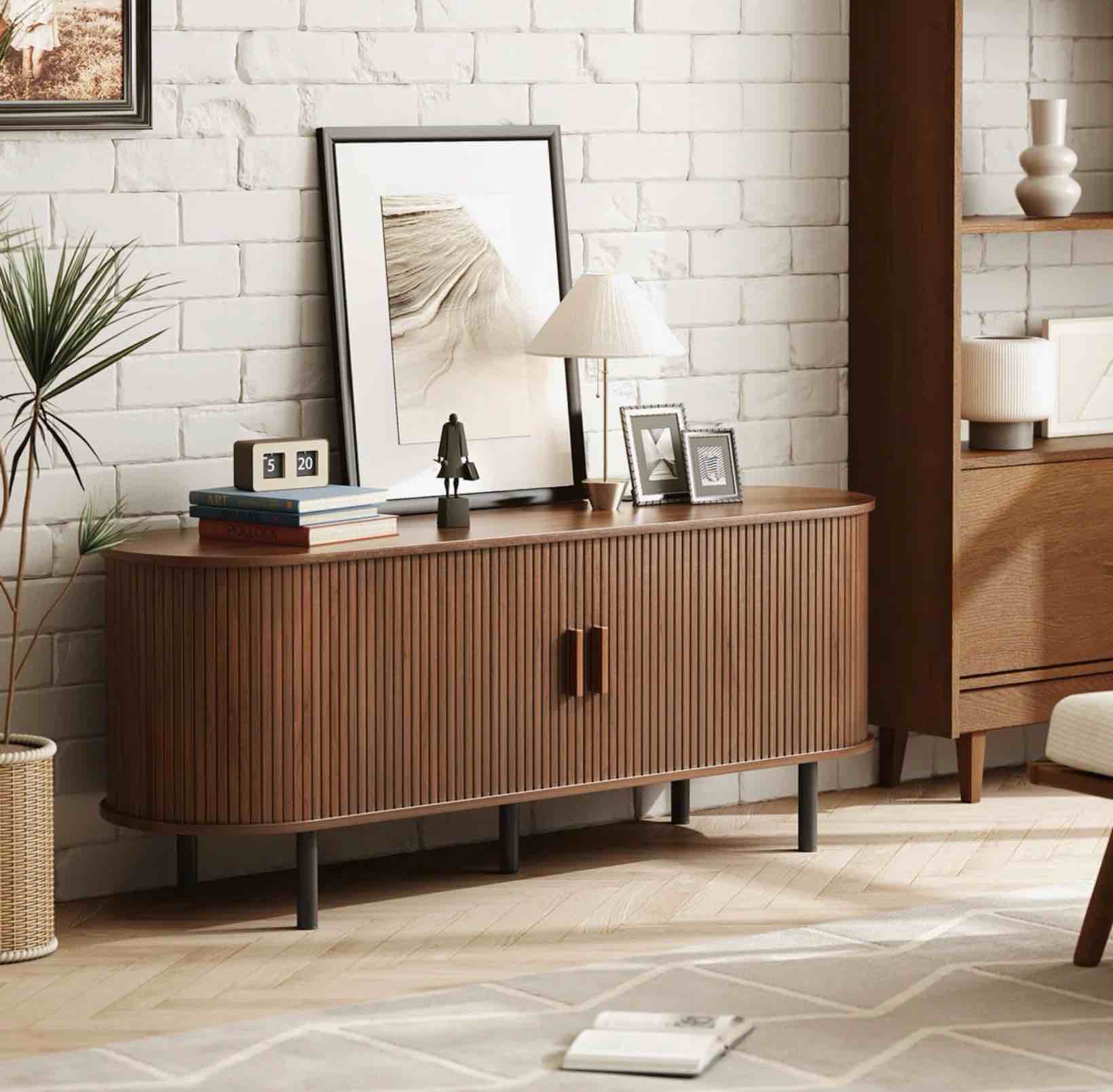 Jalonda Modern Wood TV Stand with Storage and Shelves