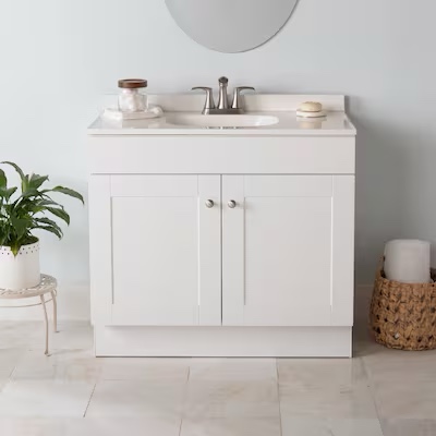 36-in true white single sink bathroom vanity (WITHOUT TOP)