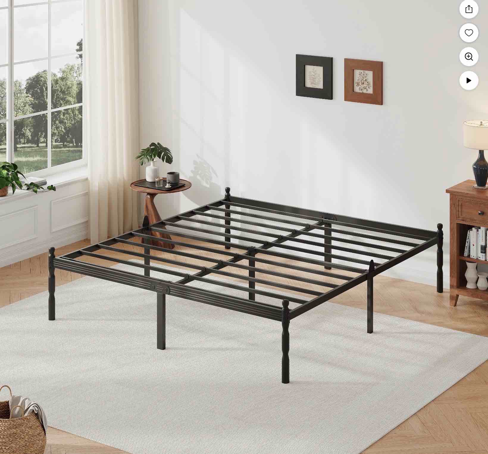 QFTIME 18” Queen Metal Platform Bed Base with Non-Slip Stops, High Strength Mattress Base