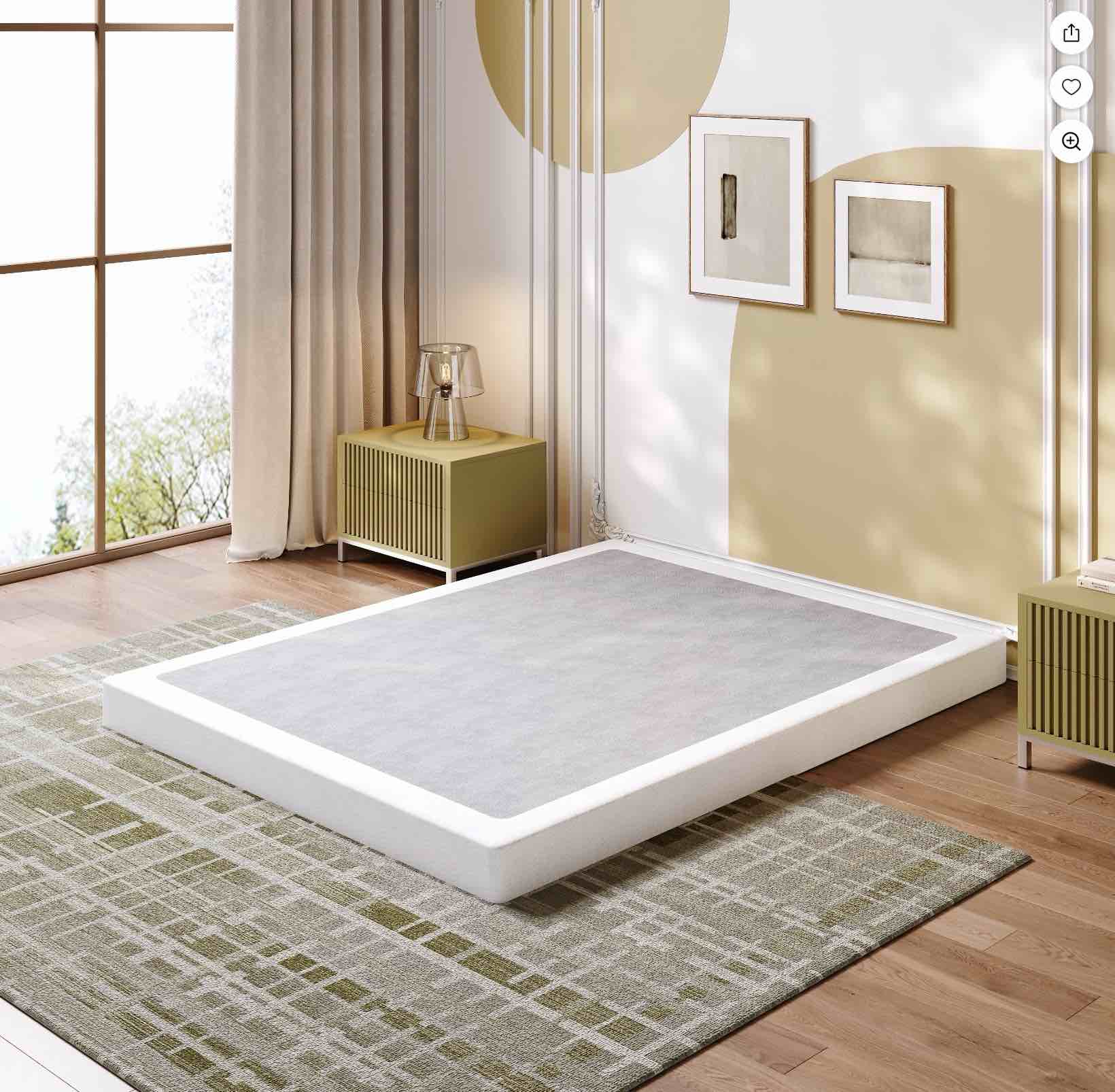 LOUVETA 5-Inch Full Box Spring Bed Base, Resistant Metal Bed Base with Fabric Cover, Easy to Assemble, Mattress Base, Noiseless