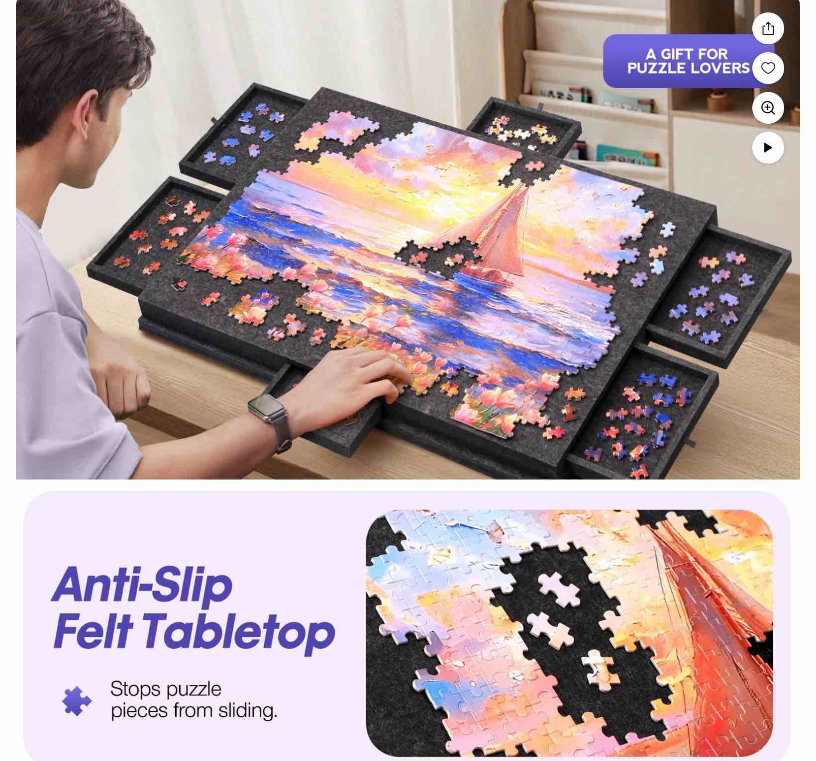 Ayieyill 1000-Piece Rotating Puzzle Board with Drawers and Cover, 21”x31” Portable Felt Puzzle Table for Adults Portable, Rotary Puzzle Boards Lazy Susan Birthday Gift for Mom