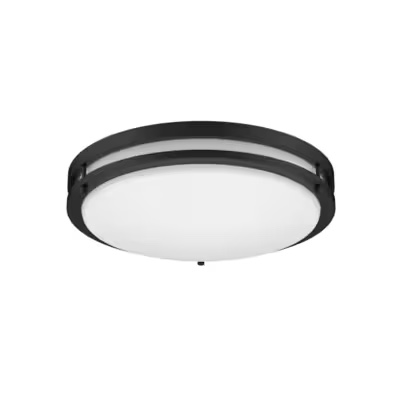 Project Source 14-in Matte black Indoor 1 -Light LED Tunable White Flush Mount Light with Plastic Shade 