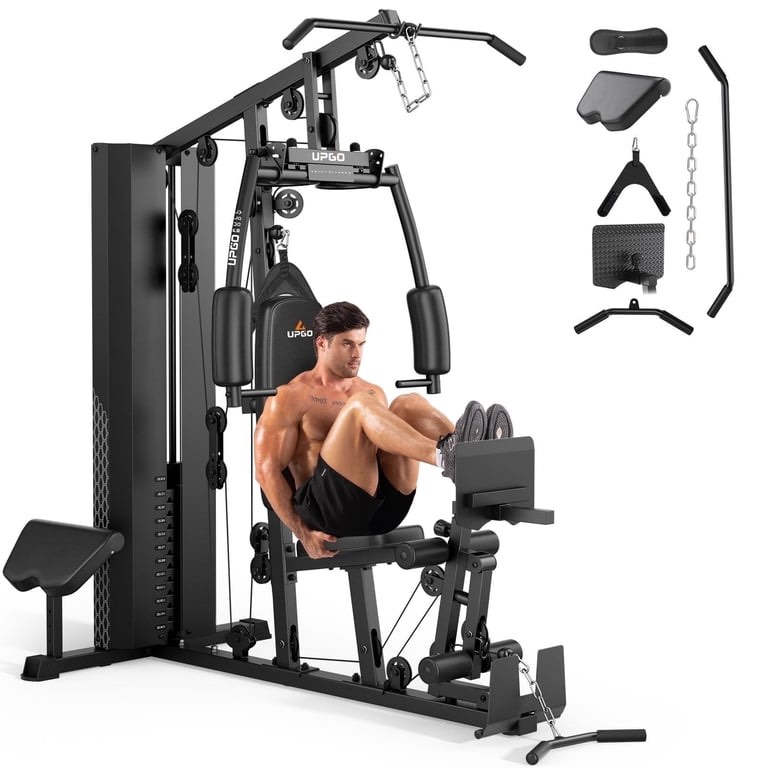 UPGO Home Gym Station, Workout Equipment with 154LBS Weight Stack, Leg Press And Preacher Curl Pad