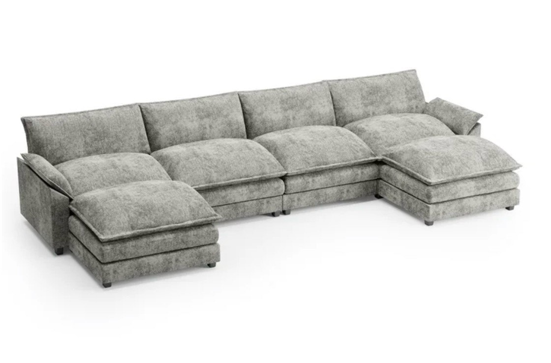 Homall U-Shape 4 Seat Cloud Couch Sectional Sofa with chaise lounge Convertible Sofa Set for Living Room, White