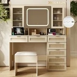 Ktaxon Large 47.24" Makeup Vanity Table Set with Hidden Storage, 7-Drawer Dressing Table, Bedroom Makeup Table, Natural