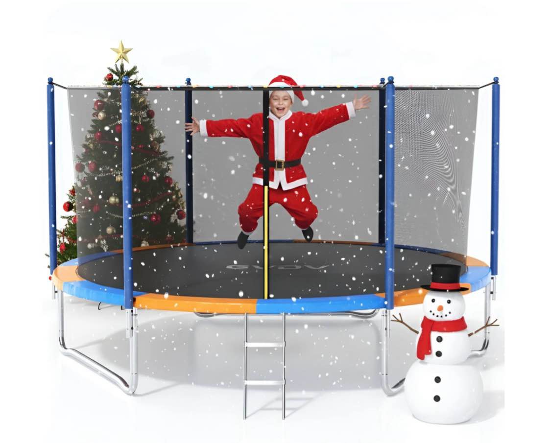 GVDV Outdoor Trampoline, 8' Backyard Recreational Trampoline with Enclosure for Kids & Adults