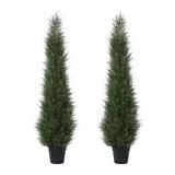 2 Pack 5 ft Artificial Cedar Tree UV Rated , Artificial Christmas Topiary Tree, Pre-Potted Plants for Indoor Outdoor Housewarming Gift Home Decor, DR.Planzen