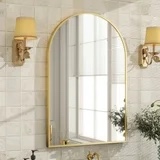 BEAUTYPEAK 20"x 30" Bathroom Mirror Wall Vanity Arched Mirror, Gold, Crown Shape