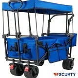 VECUKTY Collapsible Garden Wagon Cart with Removable Canopy Blue
