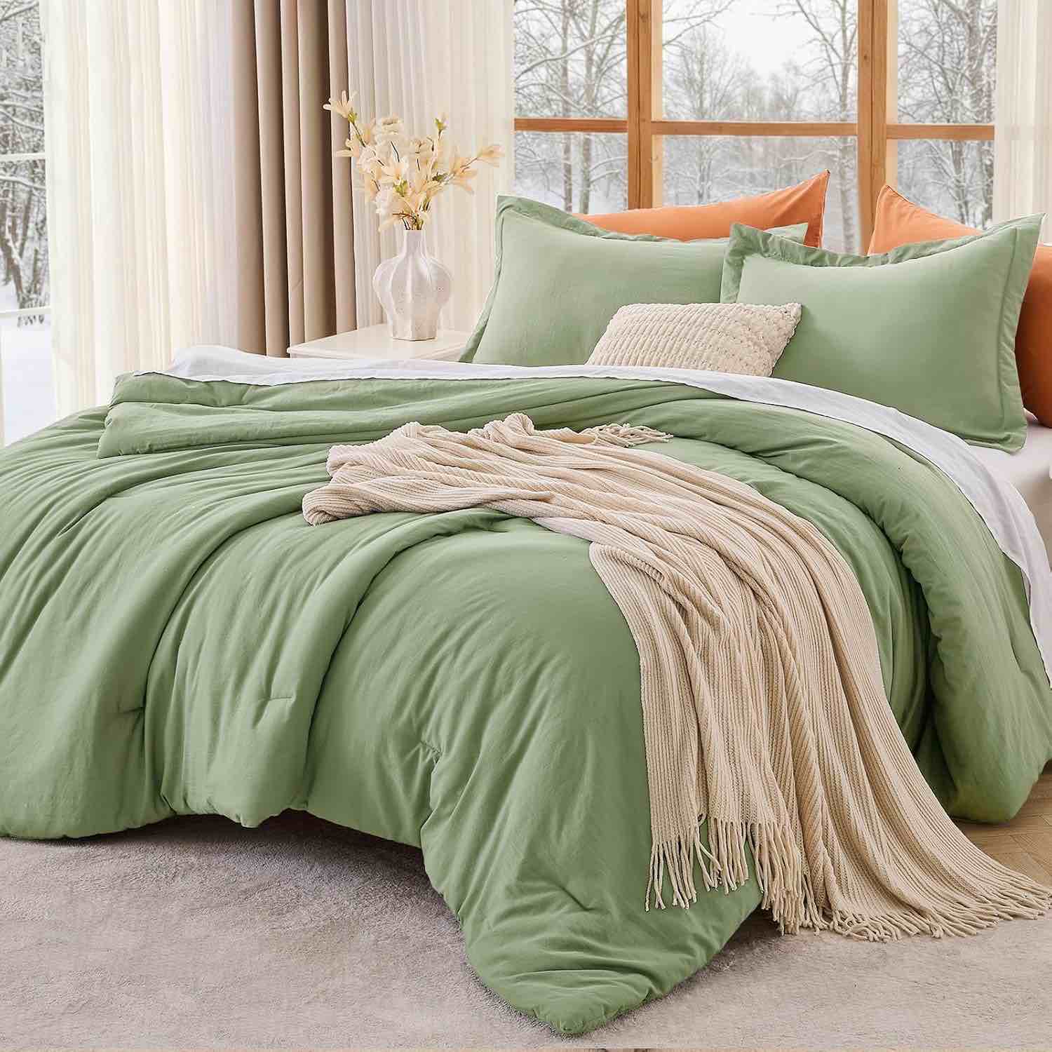 Bedsure get cozy oekotex Tex standar 100 blanket set 3 piece color green 104 x 90 in