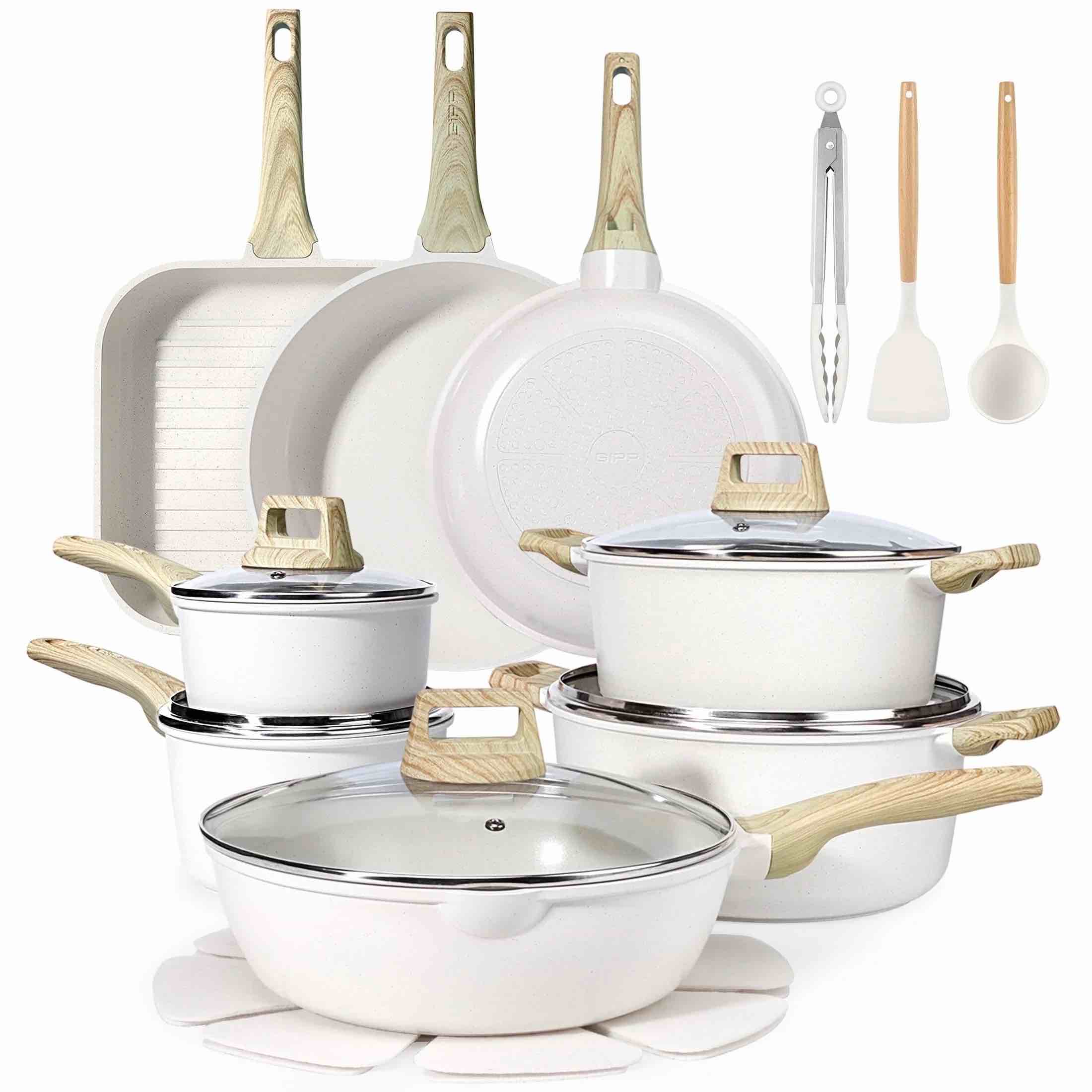 GIPP 21pcs Ceramic Coating Kitchen Cookware Sets,Pots and Pans Set Non stick,Dishwasher Safe Induction Cookware