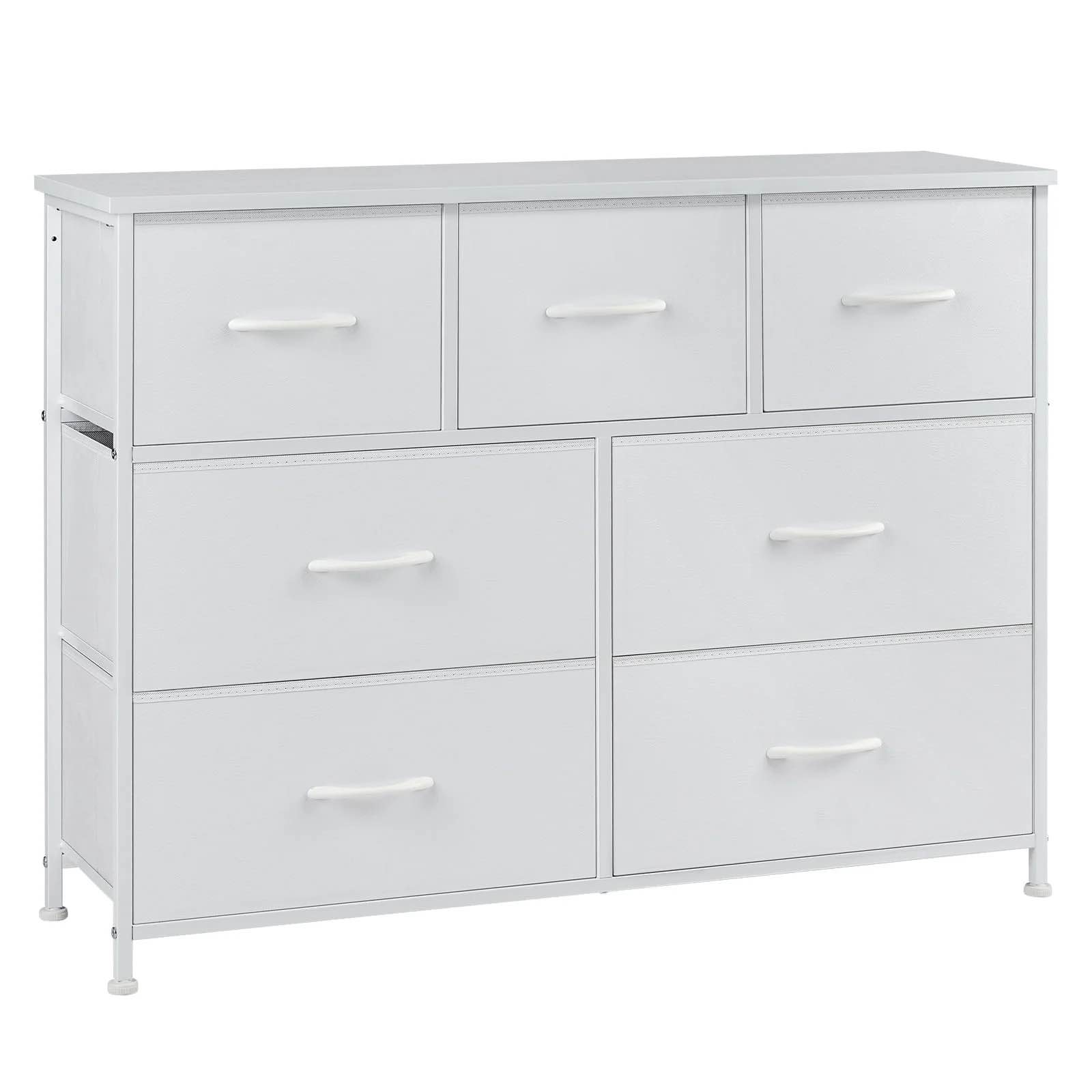 ZUNMOS 7 Drawer Fabric Dresser for Bedroom, Chest of Drawer Organizer Storage Cabinet for Closet, Entryway, White