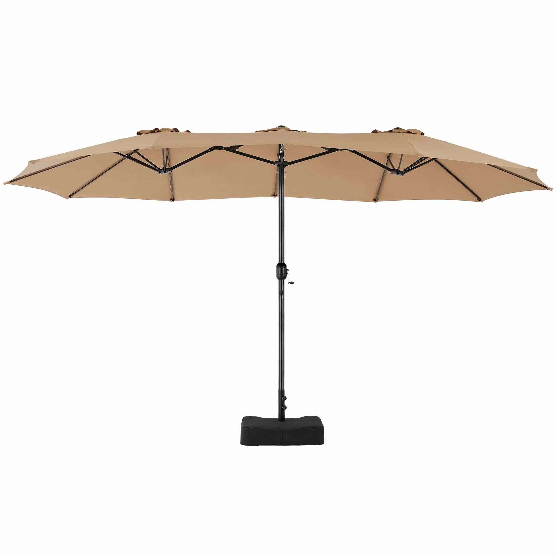 edx 15ft Patio Umbrellas (Base Included), Large Outdoor Double-Sided Rectangle Market Umbrella with Stand for Poolside, Lawn, and Backyard, Khaki