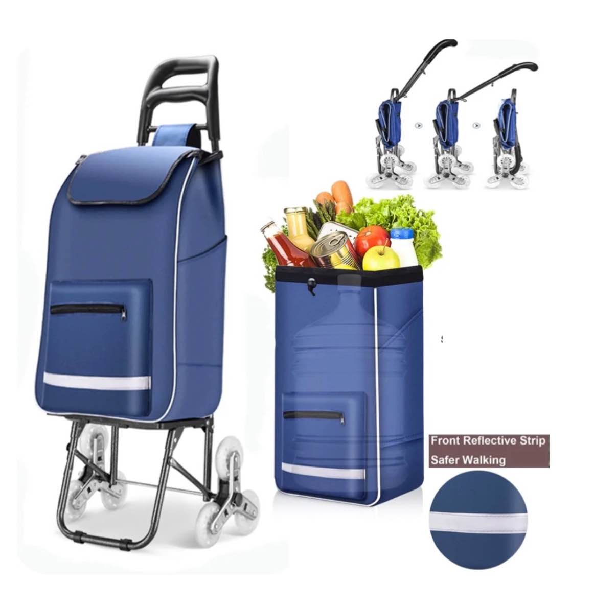 Folding Shopping Cart, Heavy Duty Grocery Cart with Wheels, Easy Stair-Climbing Large Utility Cart Trolley for , Garage, Groceries, Laundry, Pantry