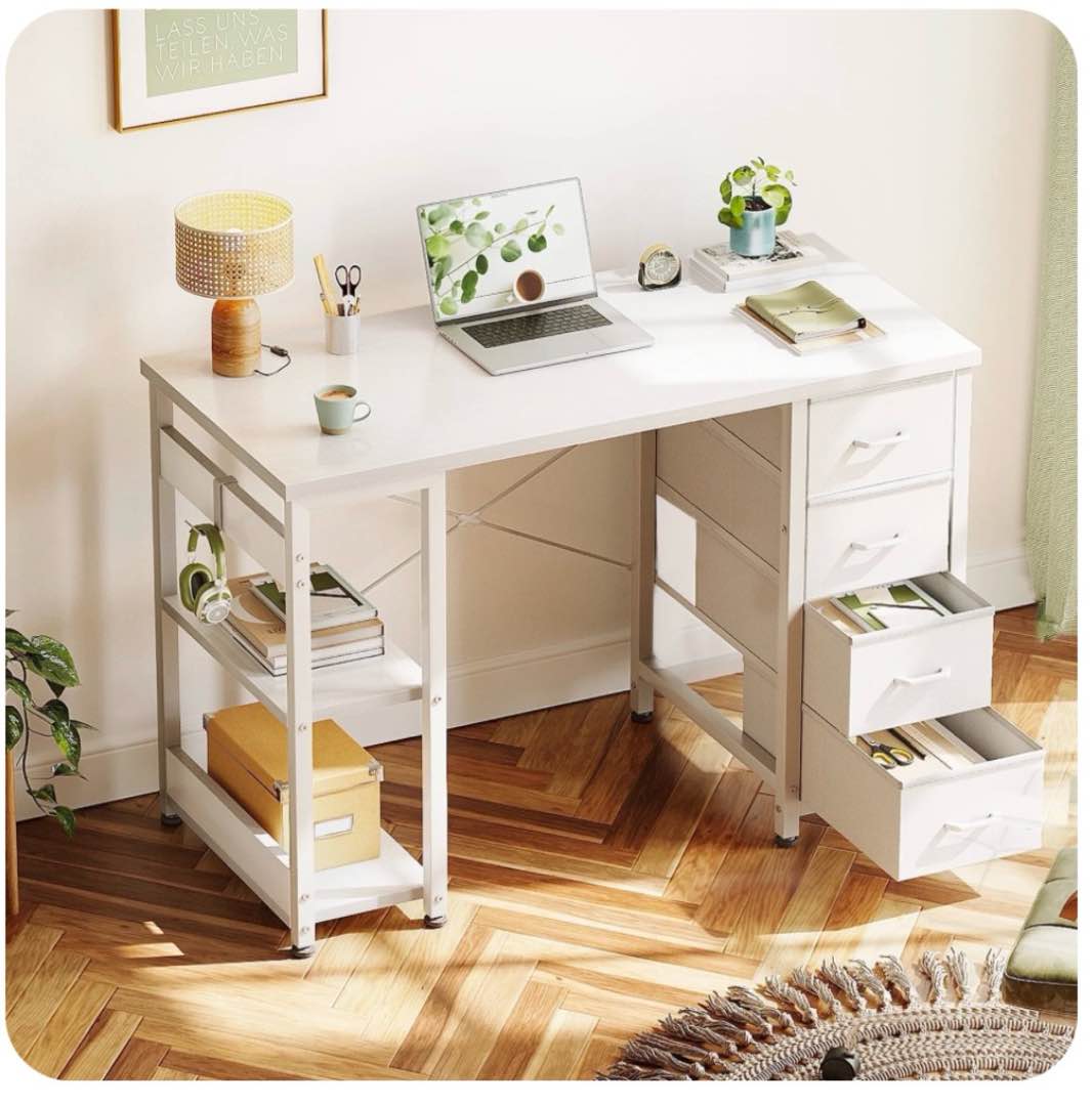 Casacomoda 40" Home Office Desk with 6 Drawers, Modern Computer Desk with Small Space, Corner Computer Desk, Pure White