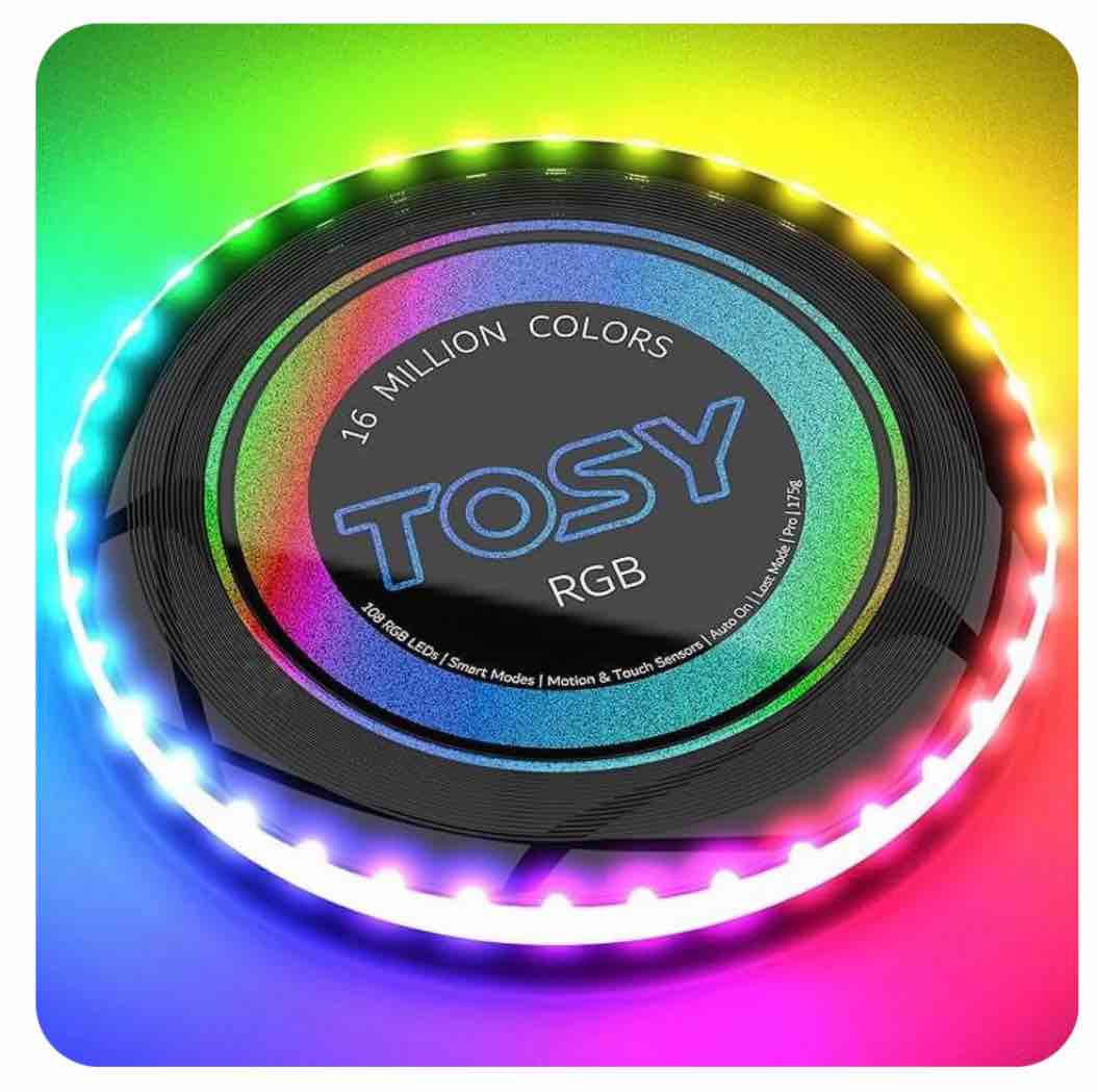 TOSY Flying Disc - 108 RGB Multicolor LEDs, Super Bright, Smart Modes, Christmas Stocking Stuffers Gift, Camping Toy for Kid/Teen/Adult, Auto Light Up, Rechargeable, Waterproof, 175g