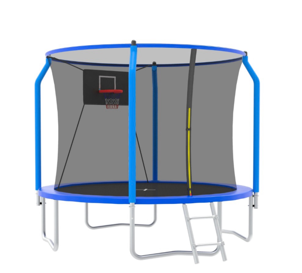 SEGMART 10ft Trampoline for Kids with Basketball Hoop and Enclosure Net/Ladder,Blue