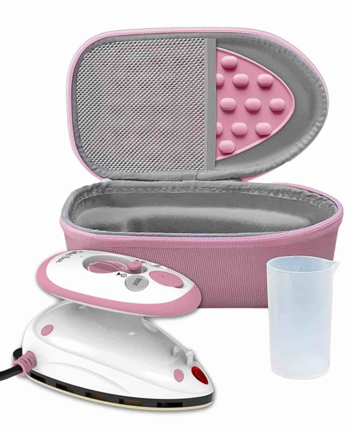 The Quilted Bear Premium Mini Steam Iron - Lightweight Mini Travel Iron for Effortless Quilting & Wrinkle-Free Clothes with Carry Case & Iron Rest Set - Travel Steamer for Clothes & Crafts (Pink)