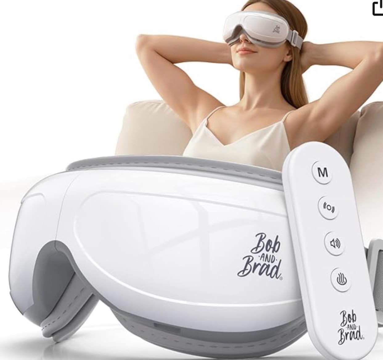 BOB AND BRAD Eye Massager with Heat, Upgrade Smart Eye Mask with White Noise Music, Rechargeable Eye Massager for Migraines Relax Eye Strain Dry Eye,Eyes Massage Improve Sleep,Gifts for Women Men