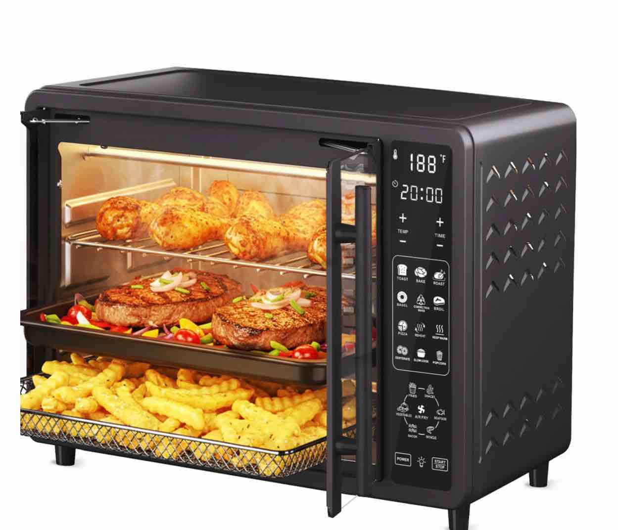 25QT French Door Air Fryer Toaster Oven Combo, Bake, Broil, Roast, 19 Cooking Functions and Digital Controls, NTC Precise Temp Control, 1700W Powerful Heating, Stainless Steel Easy to Clean