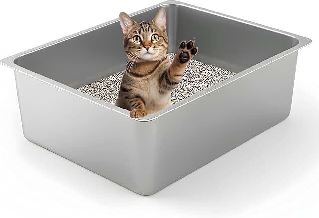 IKITCHEN Stainless Steel Cat Litter Box, Large Metal Litter Pan for Cats Rabbits, Kitty Litter Box Never Absorbs Odors, Low Side Entry Non Stick, Easy Clean 17.5 x 13.5 x 4 inches