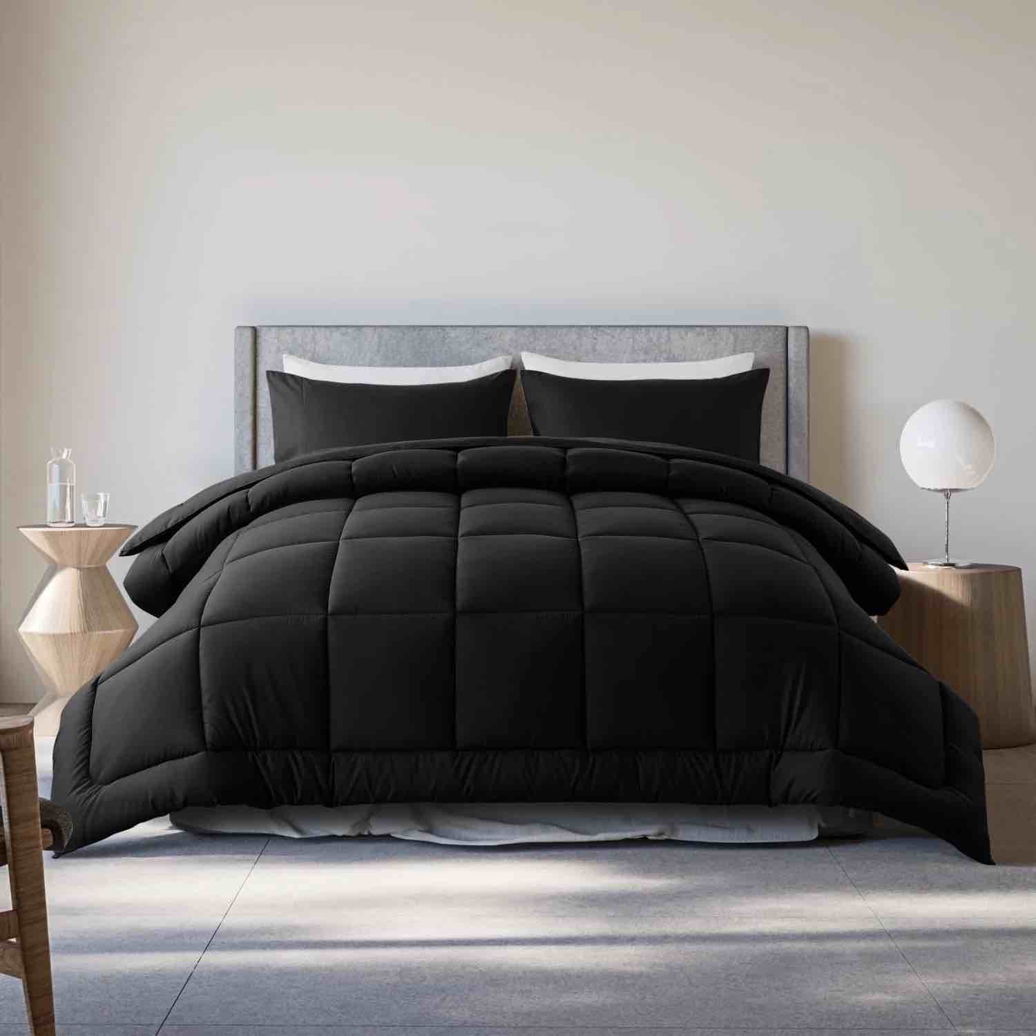 King Size 3-Piece All-Season Down Alternative Comforter Set Deep Black | Comforter + Pillow Cases Bedding Set | Hotel Grade Bed in a Bag by KINMEROOM