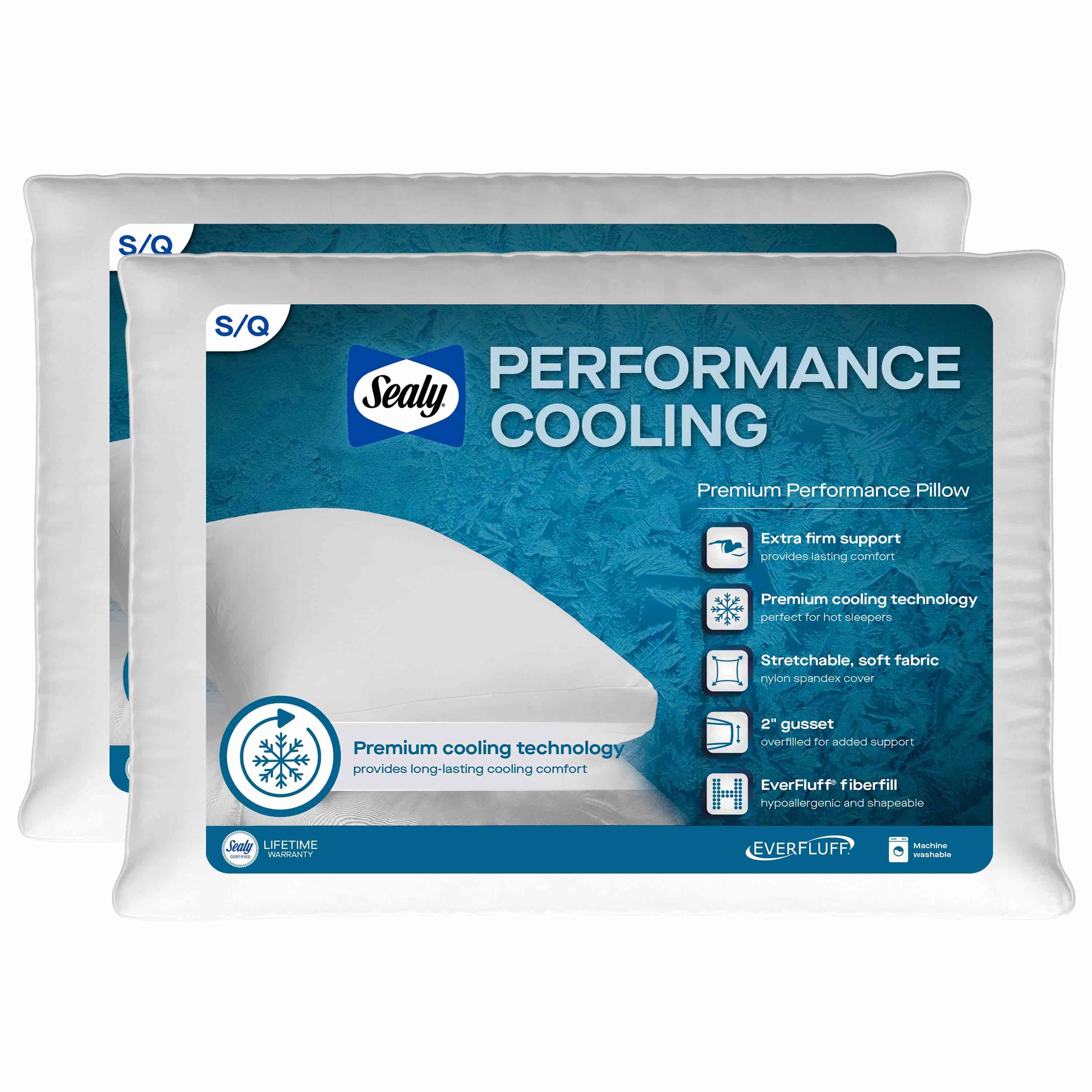 Sealy Performance Cooling Bed Pillow, Jumbo, White- Extra Firm, 2 Count