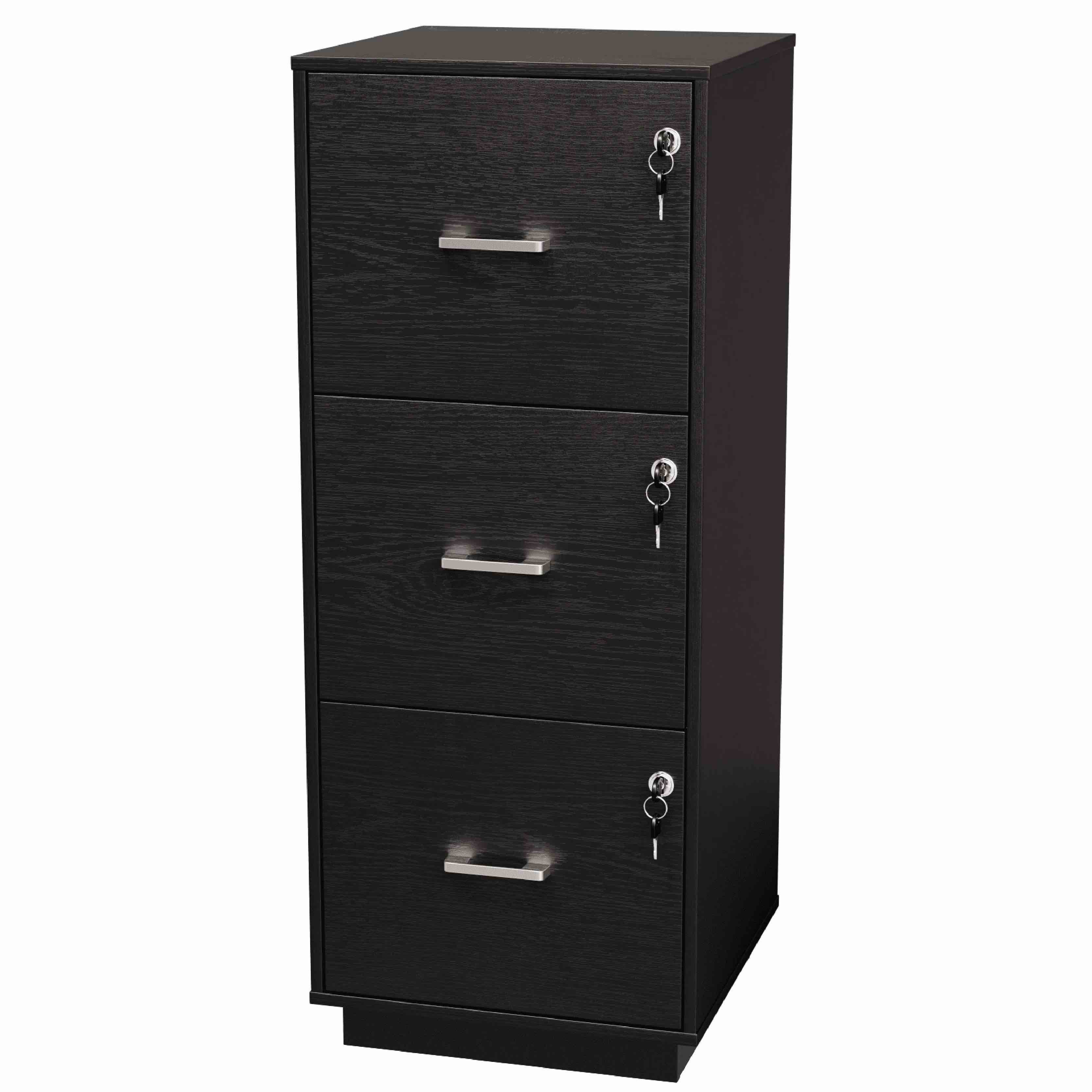 Ktaxon Wood 3-Drawer Lateral File Cabinet with Lock for Home Office, Lockable Filing Cabinet, Easy to Assemble, Black
